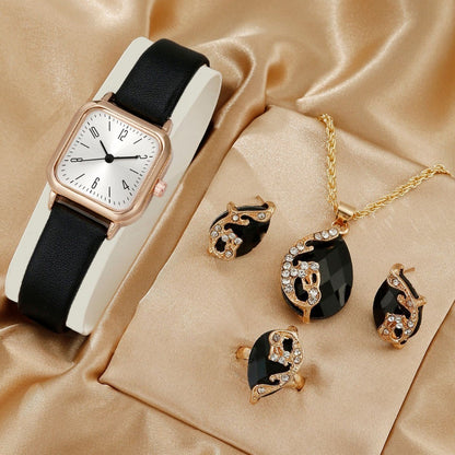 Square Watch Peacock Necklace Ring Earrings Set