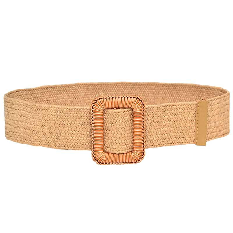 Simple woven wooden round buckle belt