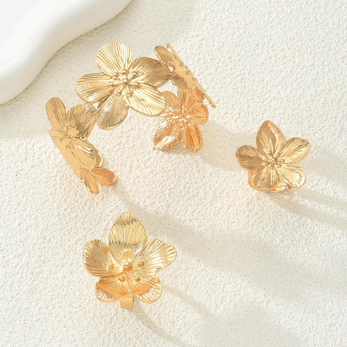 3Pcs Flower Ring Bracelet Set