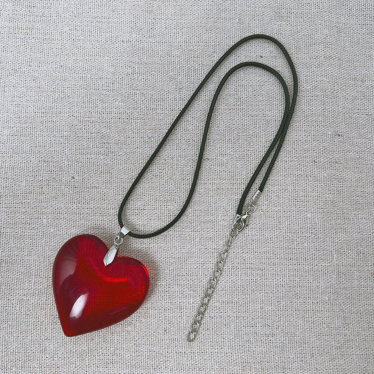 Red Heart Leather Cord Necklace