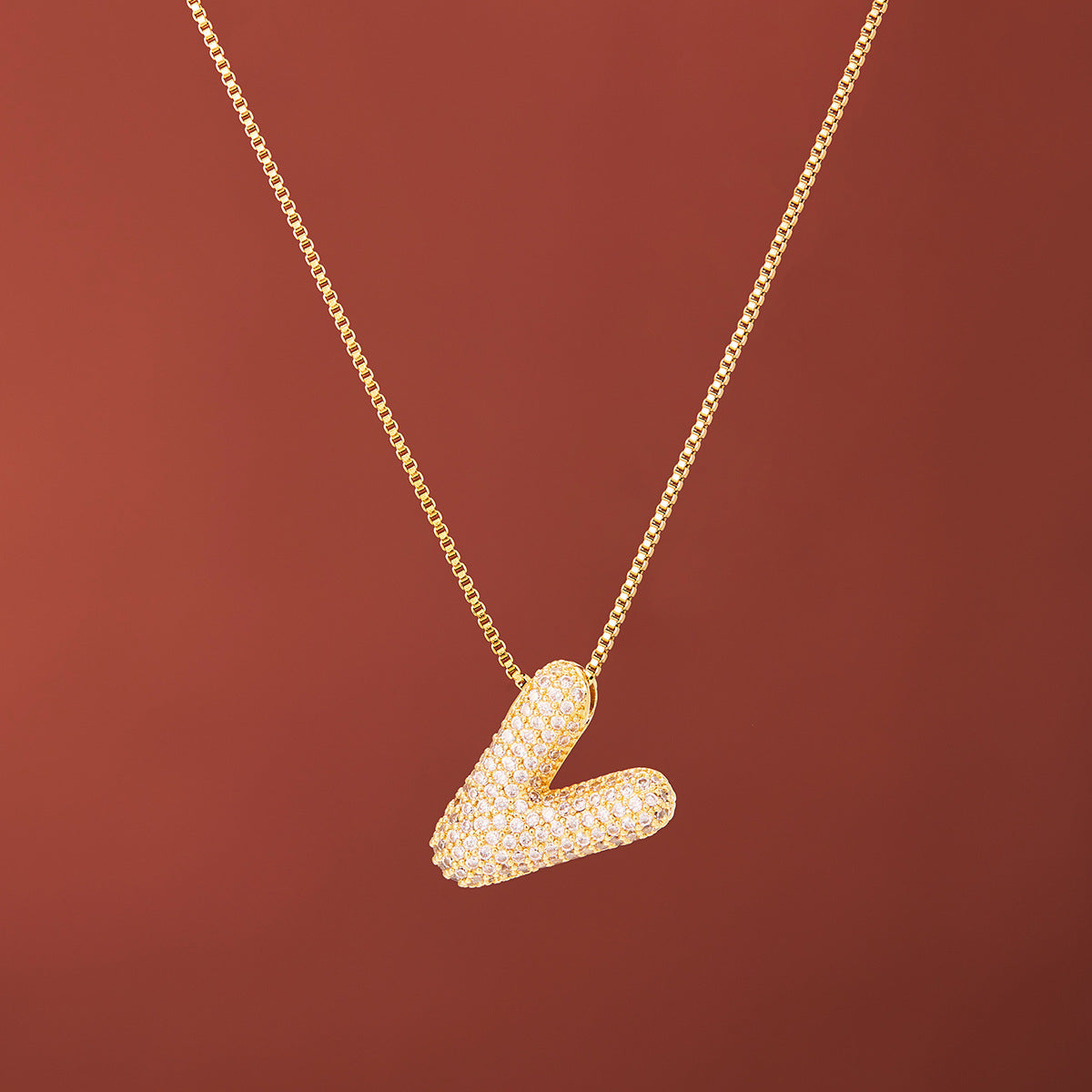 18K Gold-Plated Alphabet Necklace with Micro Zircon (Titanium Steel)
