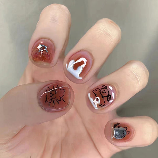 Uñas postizas cortas con forma de corazón de leche para cachorros 