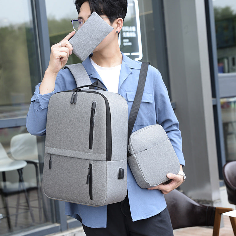 Three-piece USB casual backpack computer bag