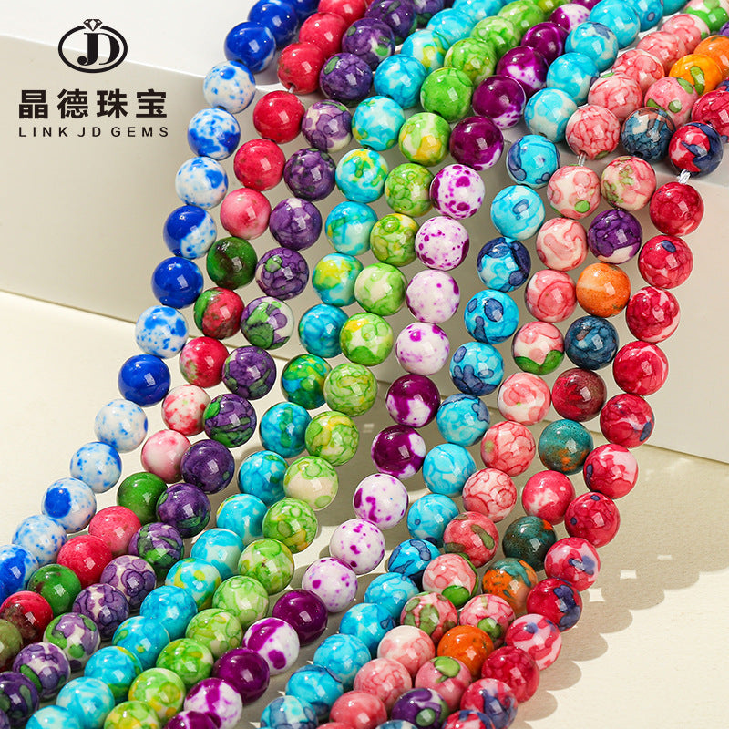 Perlas sueltas de piedra de color lluvia de color sintético, cuentas de jade 
