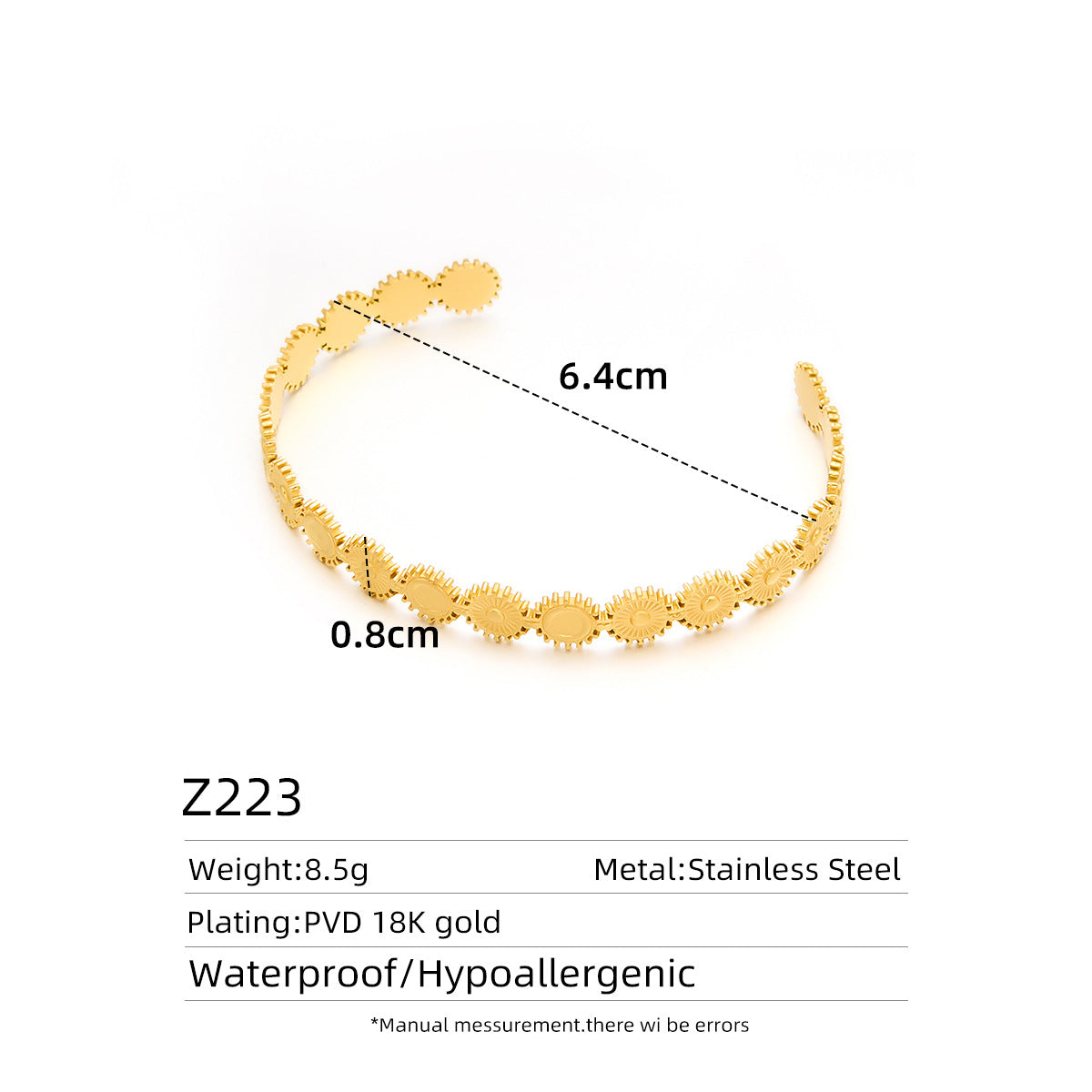 Women's Titanium Steel Hammered C-Open Hollow Bracelet