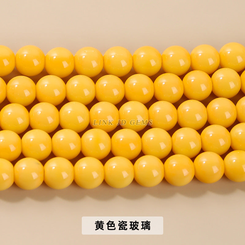 Color porcelain glass beads imitation jade round beads loose beads