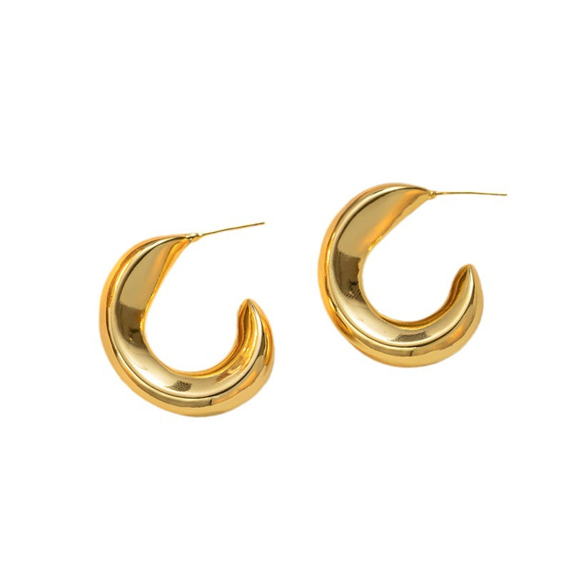 Pendientes simples y elegantes de oro en forma de C, venta al por mayor, accesorios de moda de alta calidad 