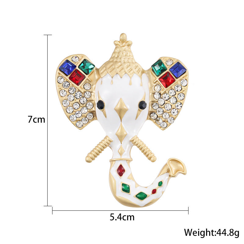 Enamel Oil Drop Diamond Elephant Brooch