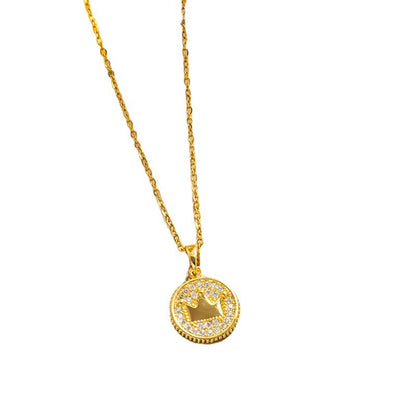 18K Gold-Plated Stainless Steel INS Style Crown Pendant Necklace