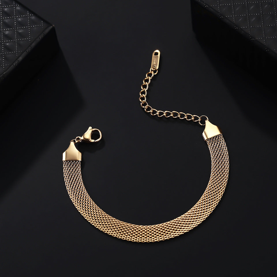 Woven 18K Gold-Plated Titanium Steel Bracelet for Women