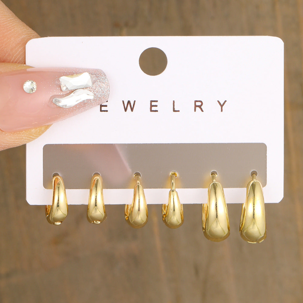 Geometric Gold Earring Set (3-Piece)