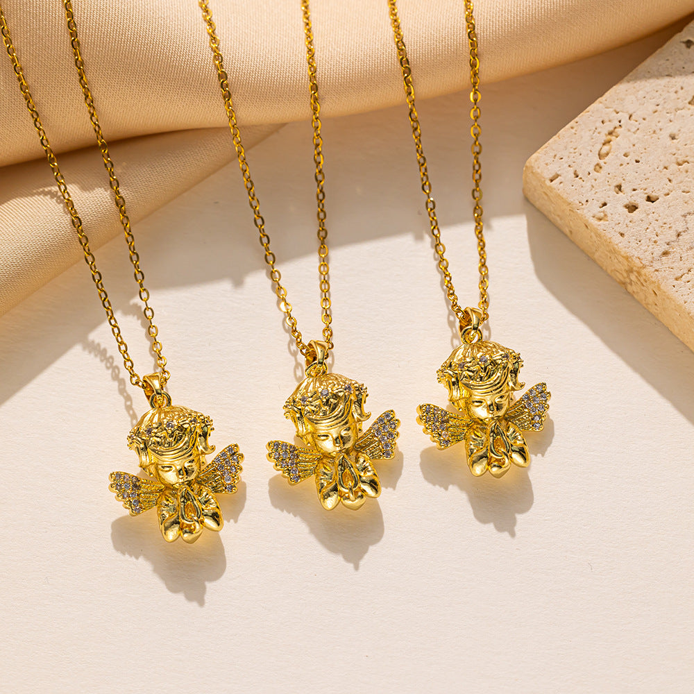 Colar de aço de titânio com pingente de cupido joias de luxo faça você mesmo 