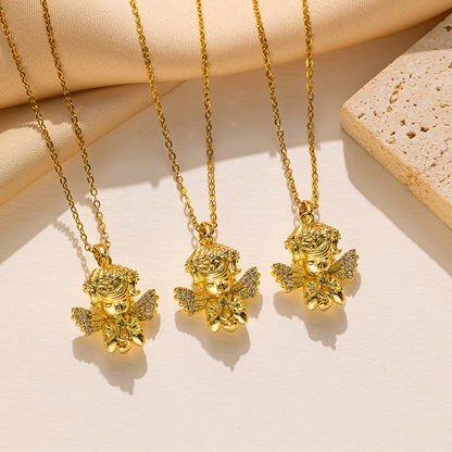 Colar de aço de titânio com pingente de cupido joias de luxo faça você mesmo 