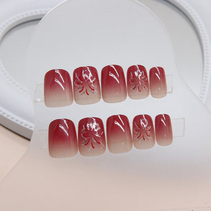 Gradient Fireworks Wine Red Short T Ballerina Nails