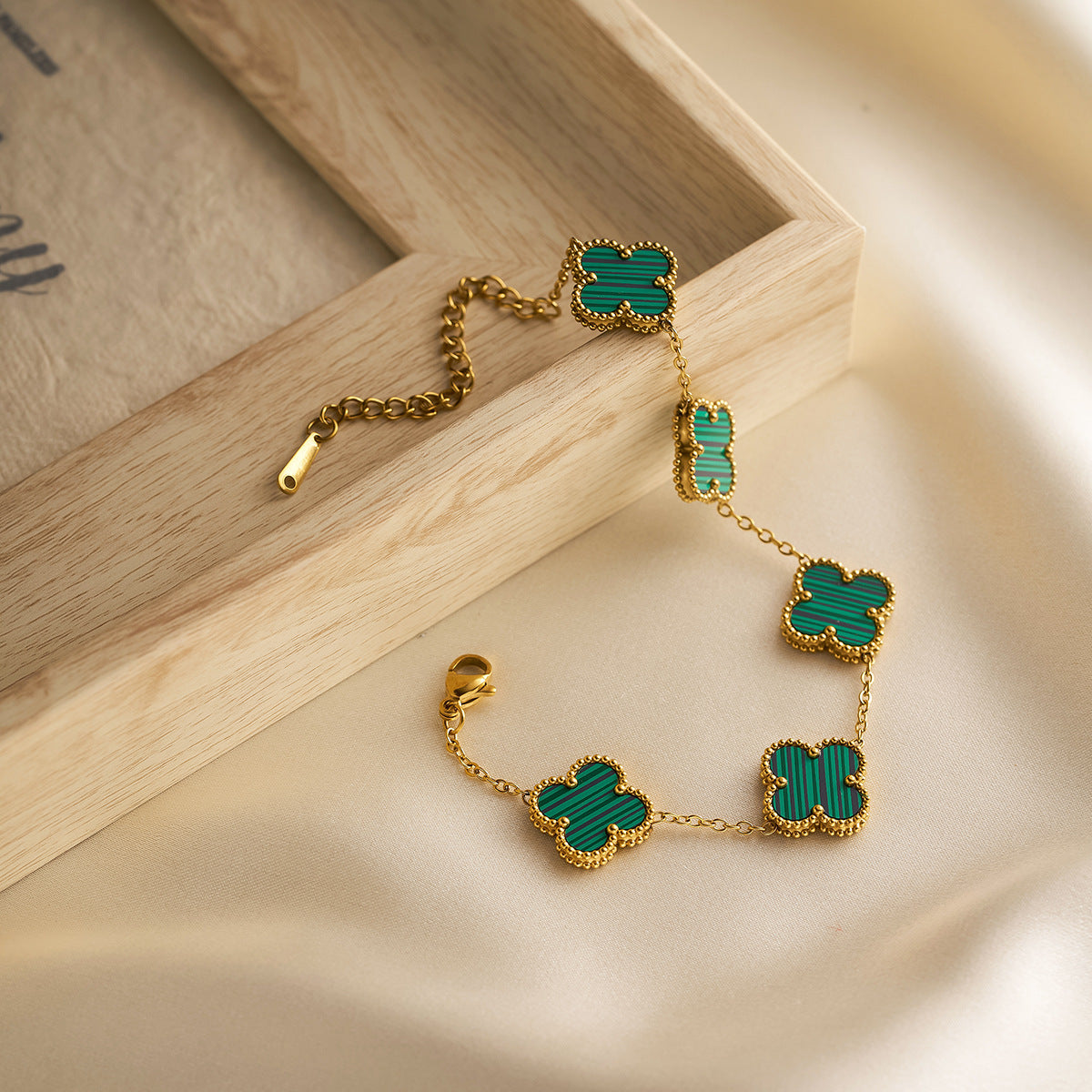 Women's Double-Sided Four-Leaf Clover Bracelet & Five-Flower Necklace