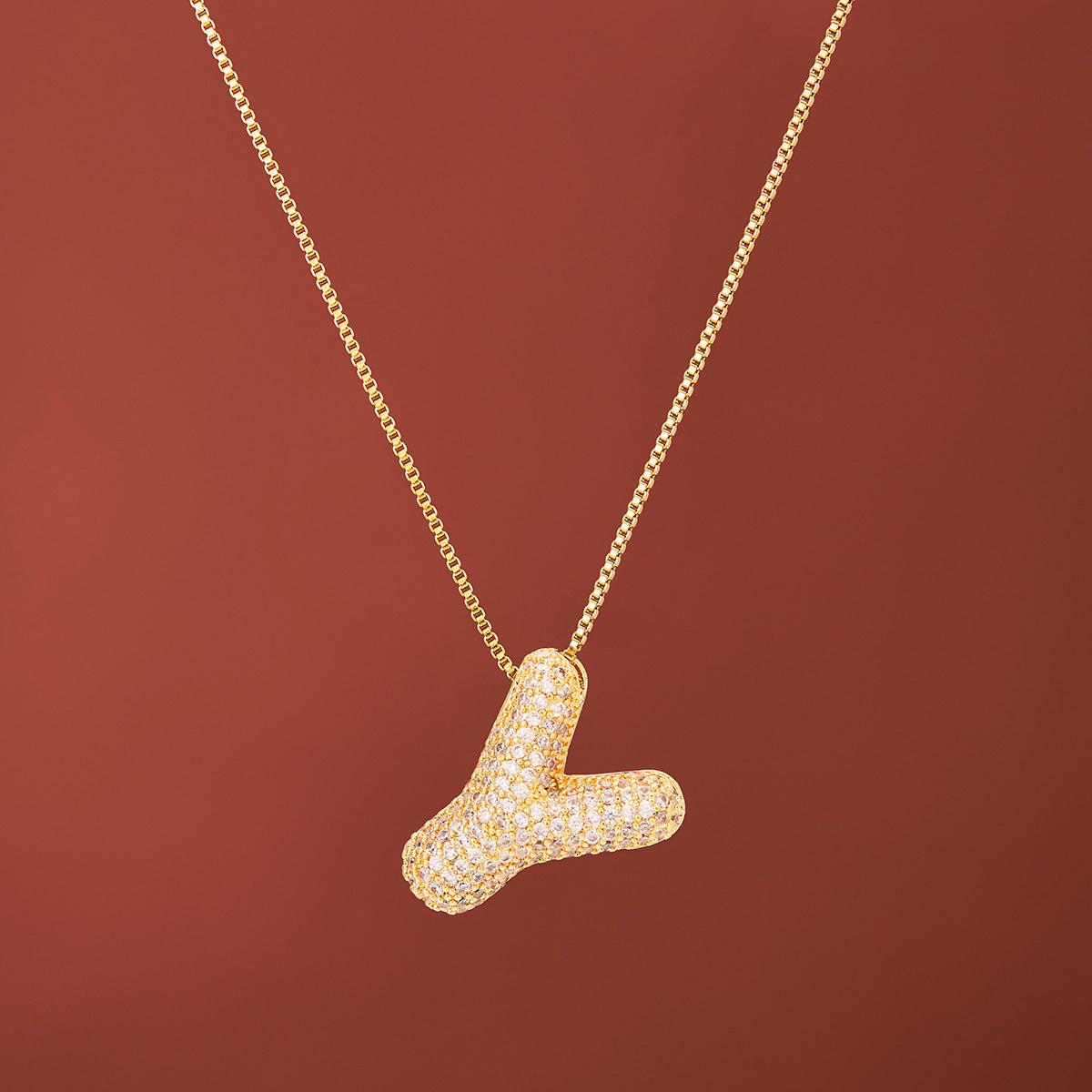 18K Gold-Plated Alphabet Necklace with Micro Zircon (Titanium Steel)