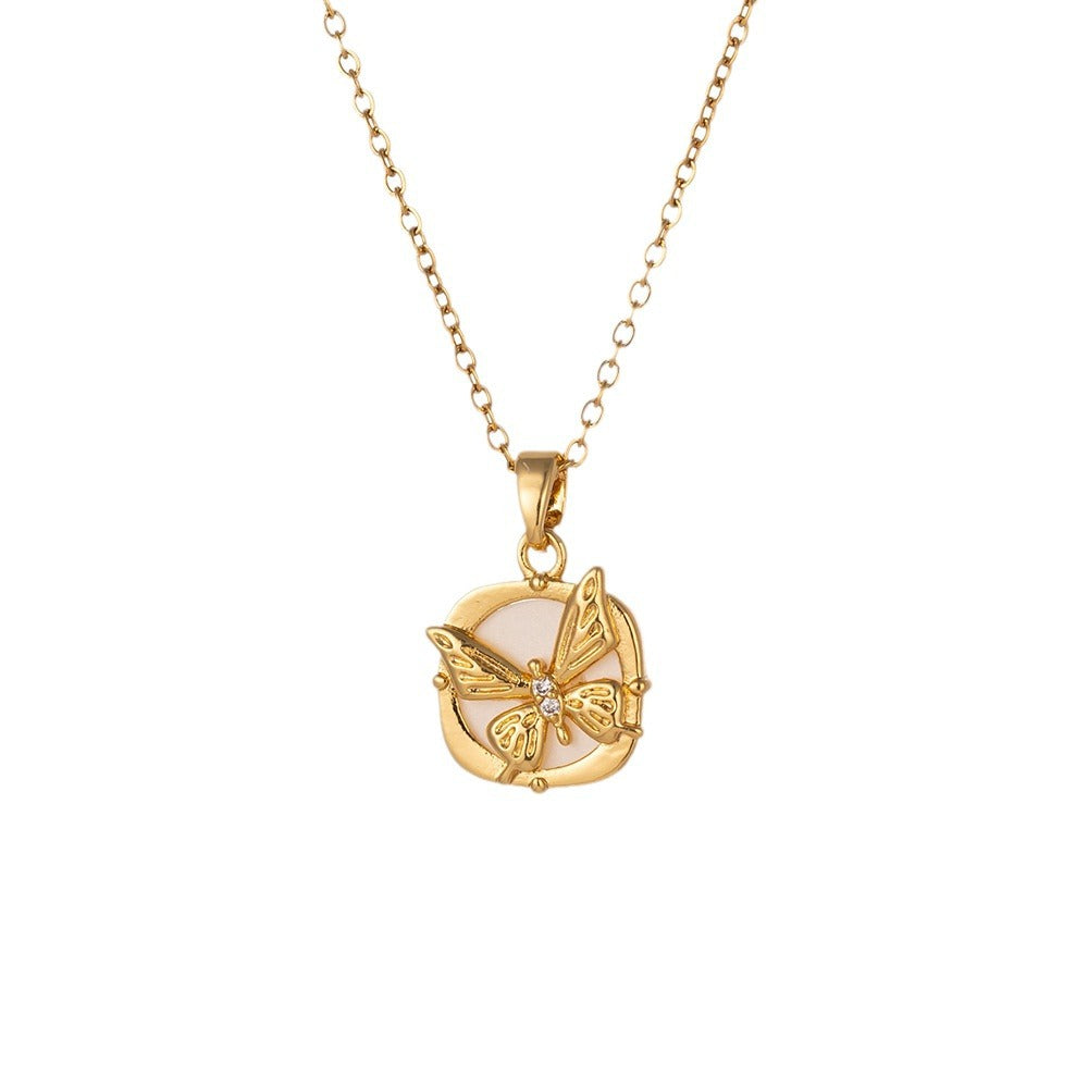 Women's 3D Butterfly White Shell Titanium Steel Collarbone Necklace