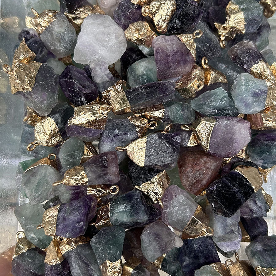 Amorphous Shaped Gold-rimmed Rough Stone Crystal Pendant