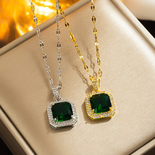 Colar de zircônia vintage feminino atacado corrente de clavícula de aço inoxidável de luxo 