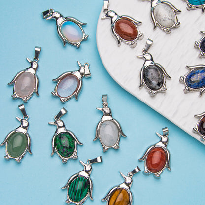 Agate alloy penguin inlaid gemstone crystal pendant