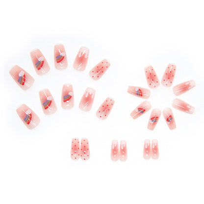 Uñas postizas con efecto ombré y rubor arcoíris 
