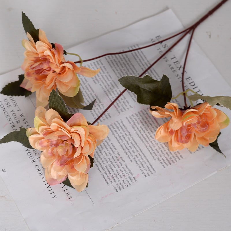 Simulation flower 3 heads dahlia silk flower fake flower peony flower