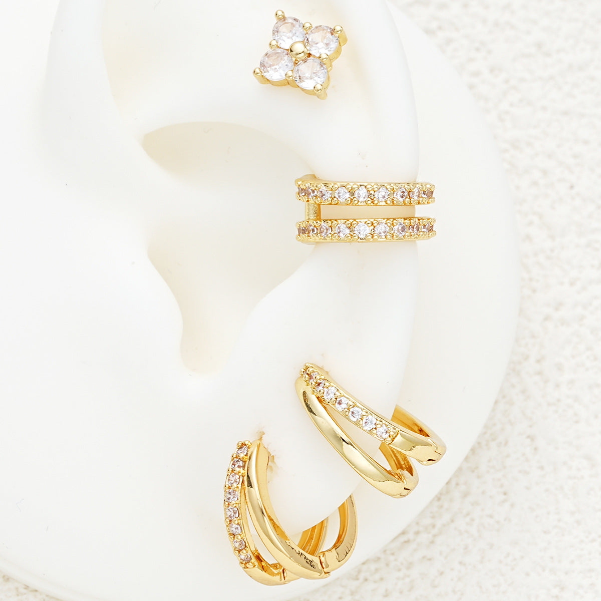 Zircon Copper Earring 4-Piece Set