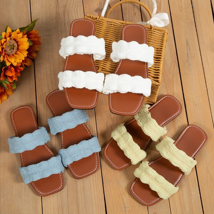 Solid color cloth flat bottom rubber flat heel slippers