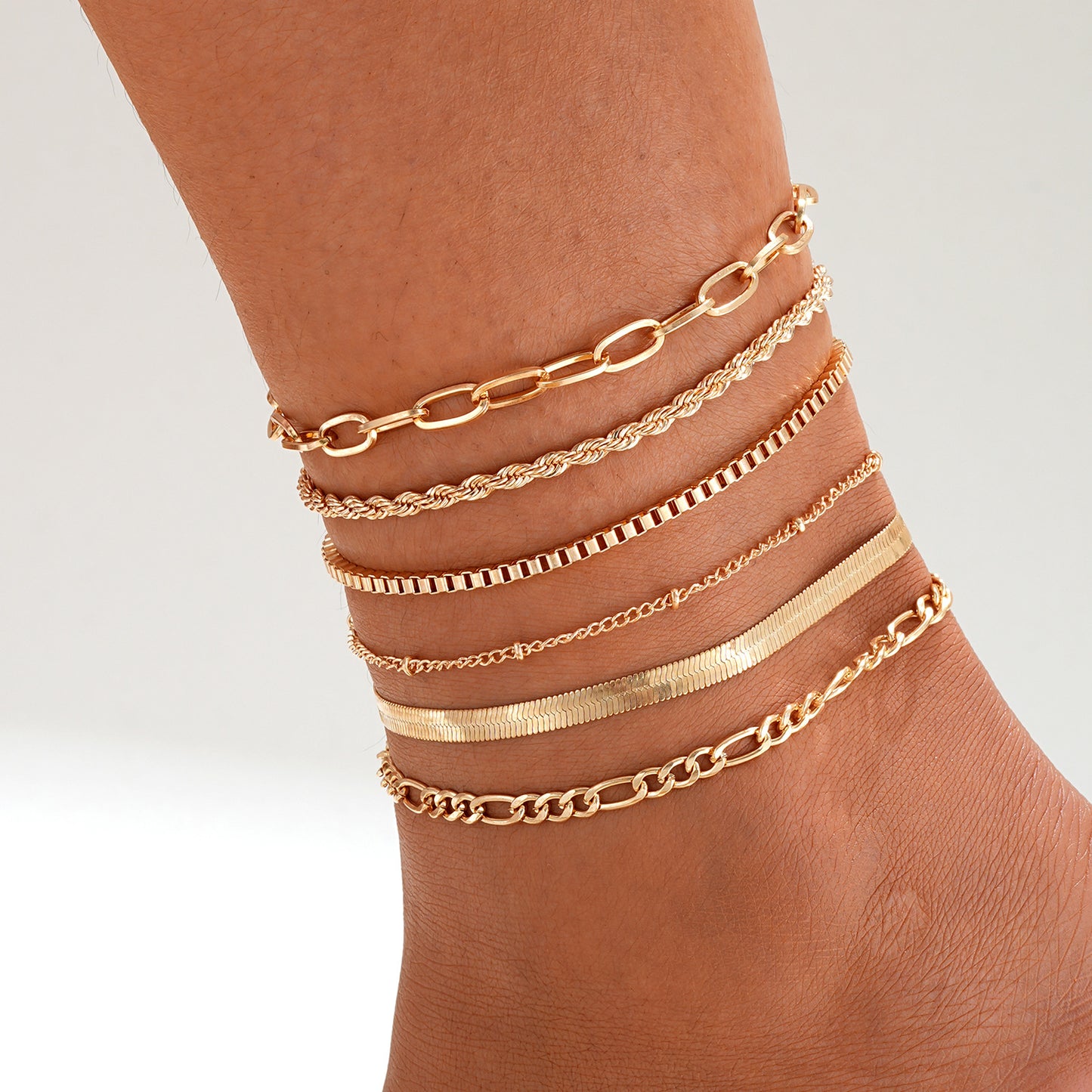 6-Piece Gold Chain Anklet Set