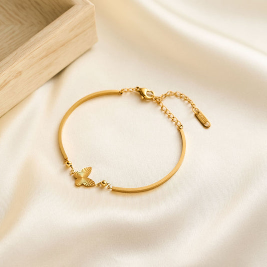 Women's Titanium Steel 18K Gold-Plated Butterfly Floral Bracelet