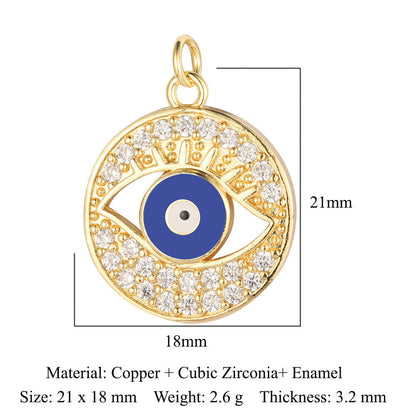 Colgante de cobre y circonita con forma de ojo del diablo y siete cuentas 
