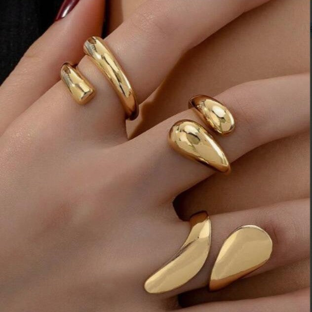 Geometric Waterdrop Ring Set