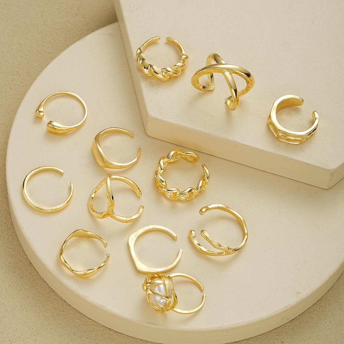 12-Piece Stackable Glossy Open Ring Set