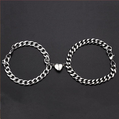 Heart-to-heart magnet couple bracelet