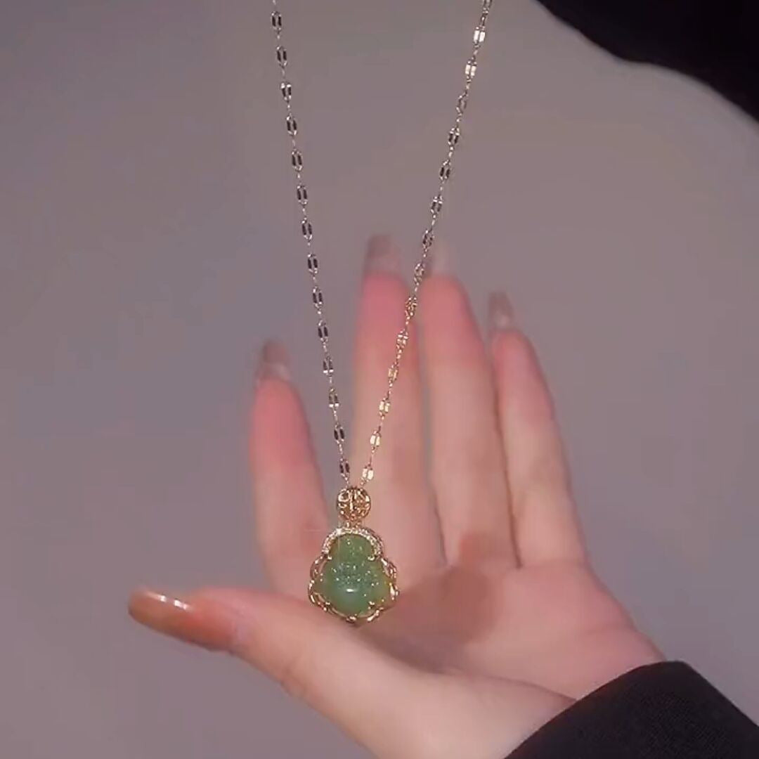 Maitreya Buddha Imitation Jade Titanium Steel Clavicle Necklace — Women's Light-Luxury