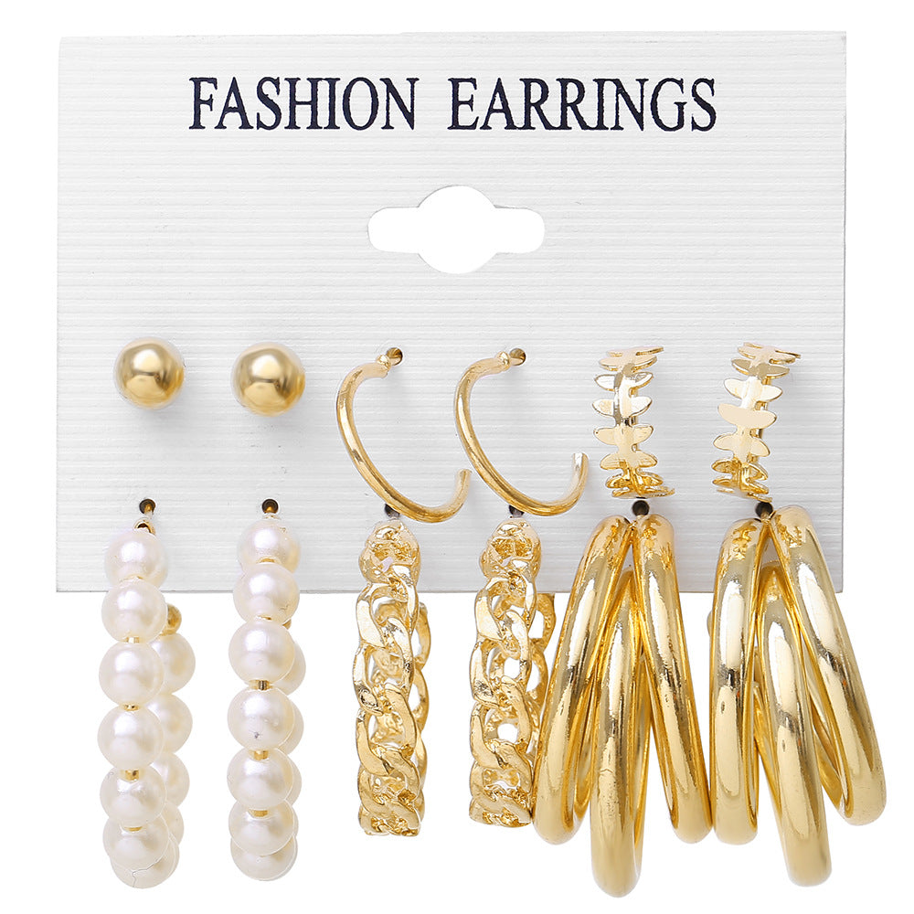 Retro Pearl & Butterfly 9-Piece Earring Set