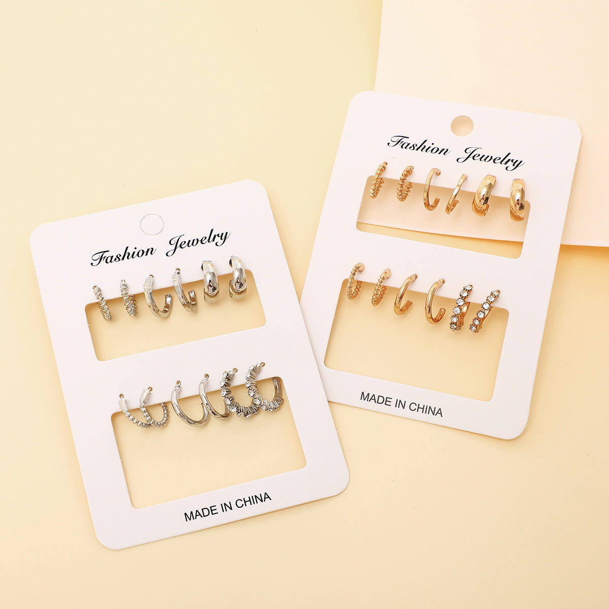 6-Piece Gold C-Shaped Earring Set