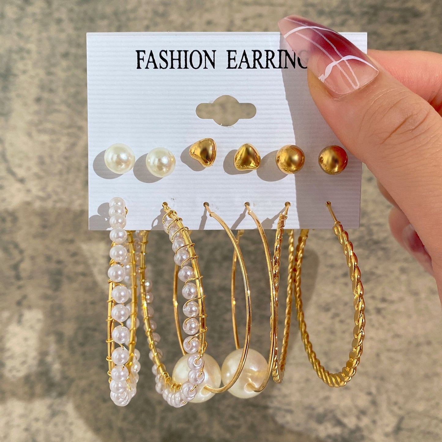 5-Pair Acrylic & Pearl Earring Set