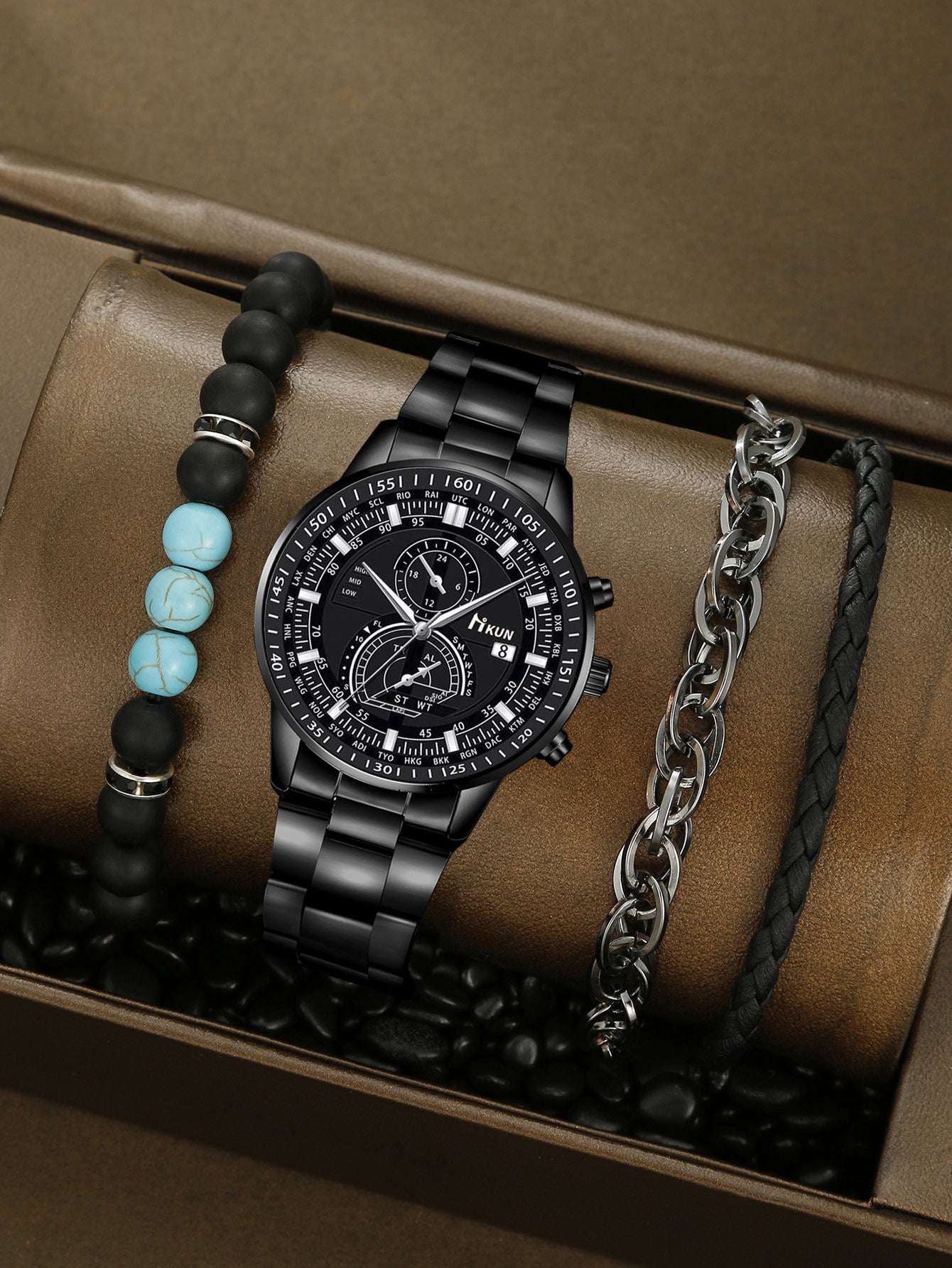 Alloy Watch Crown Beaded Turquoise Set