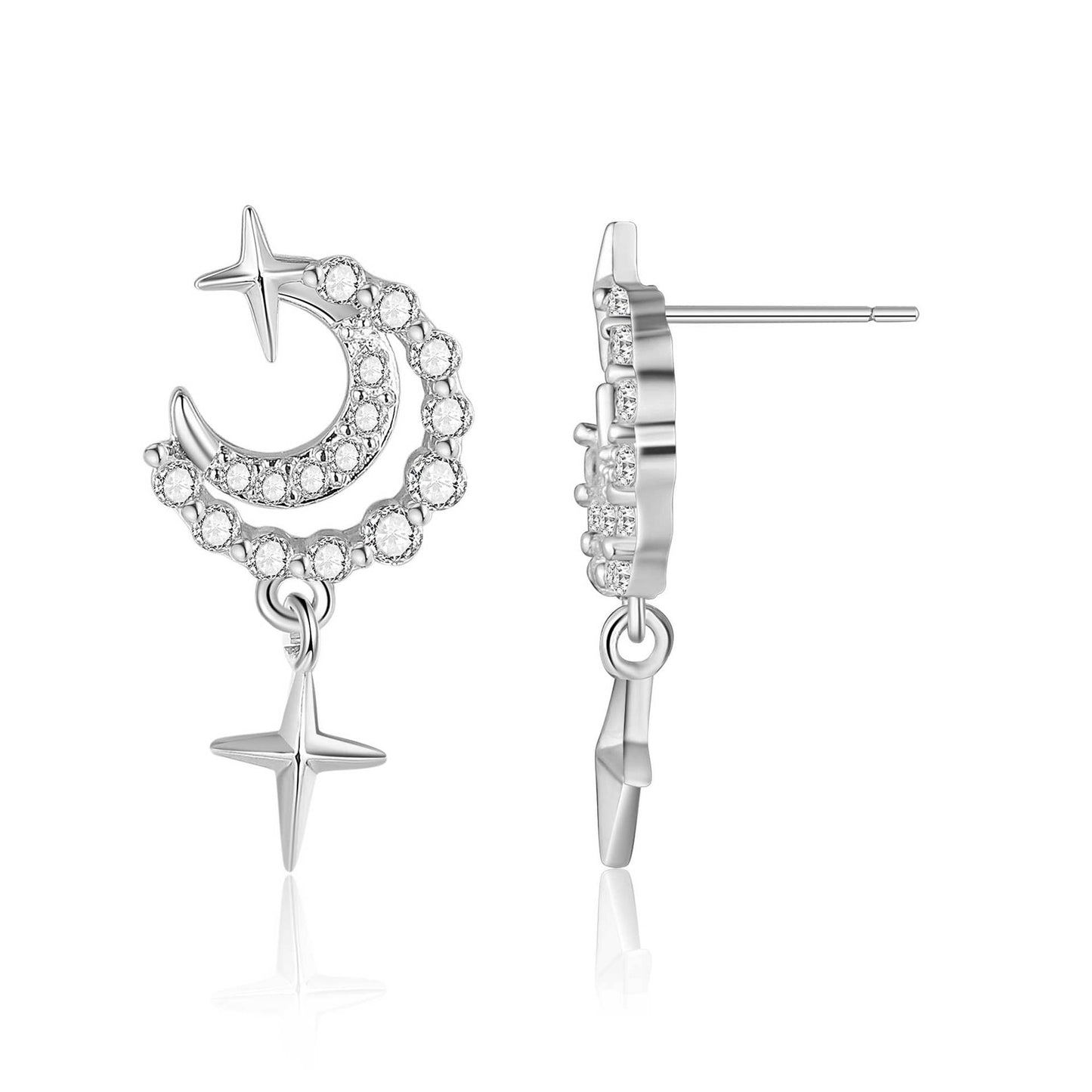 Copper inlaid 5A zircon moon falling galaxy stud earrings