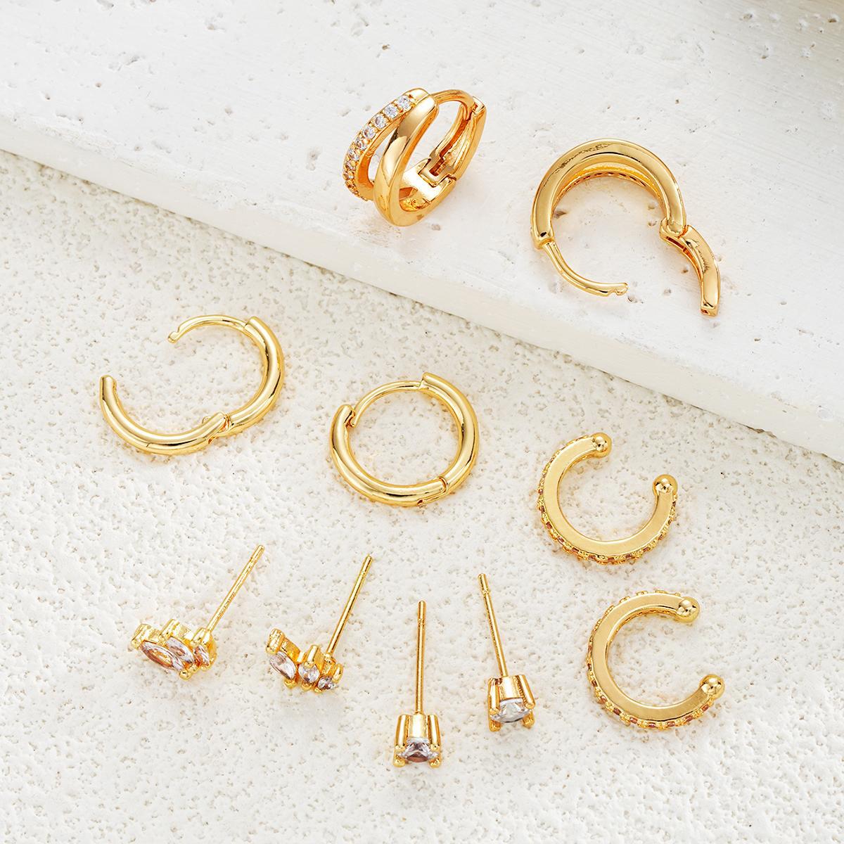 Irregular Leaf Zircon Earring Set (5-Piece)