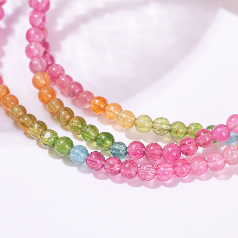 7A Natural Ice Transparent Rainbow Tourmaline Multi-circle Bracelet