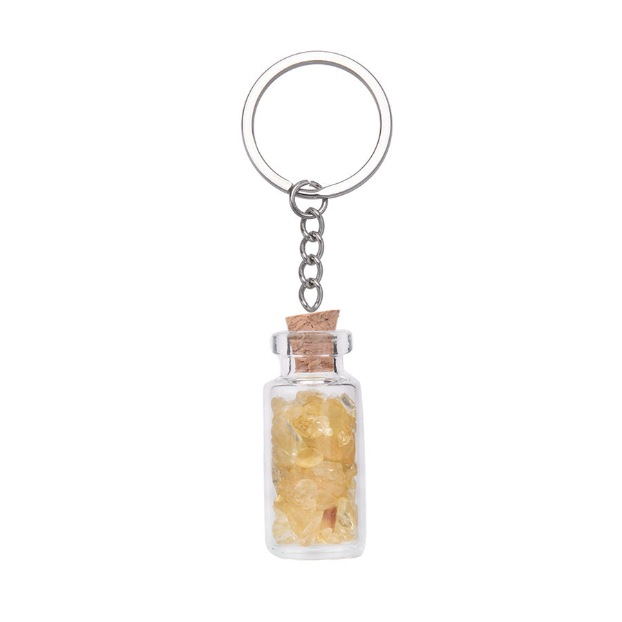 Crushed Agate Wishing Bottle Stainless Steel Keychain Pendant
