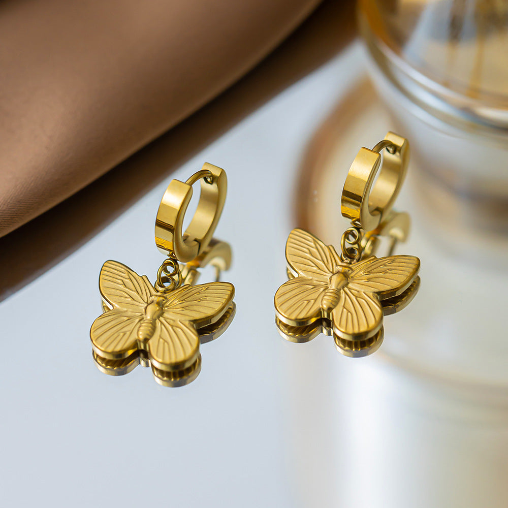 Women's Non-Fading Titanium Steel Butterfly Stud Earrings