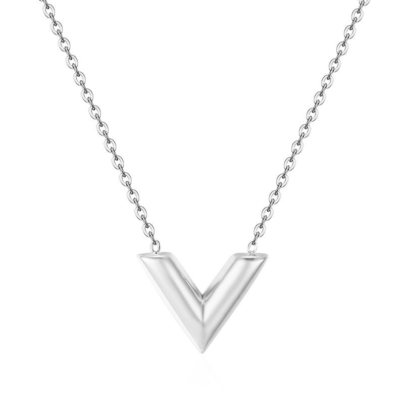 Women's Titanium Steel V Pendant Collarbone Necklace — Non-Fading