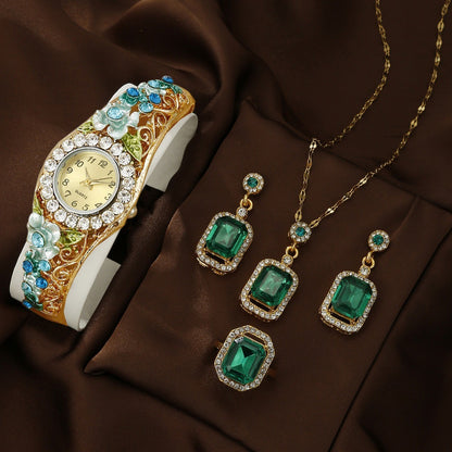 Watch Square Peacock Water Drop Jewelry Set