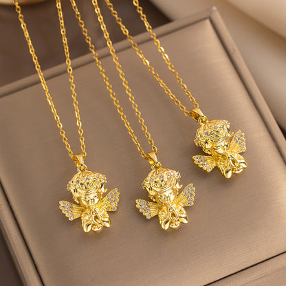 Colar de aço de titânio com pingente de cupido joias de luxo faça você mesmo 