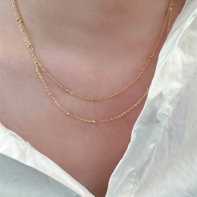 Multi-Layer Titanium Steel Gold-Bean Beaded Collarbone Necklace