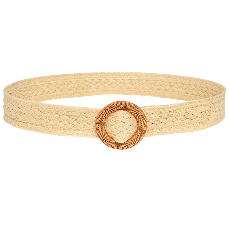 Round Buckle Braided Belt Women's Round Square Buckle