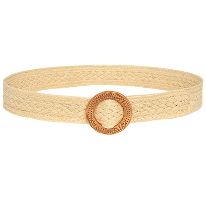 Round Buckle Braided Belt Women's Round Square Buckle